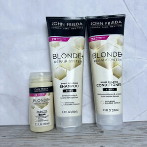 John Frieda Blonde+ Bond Building 3 Piece Set pre Shampoo, Shampoo, &Conditioner
